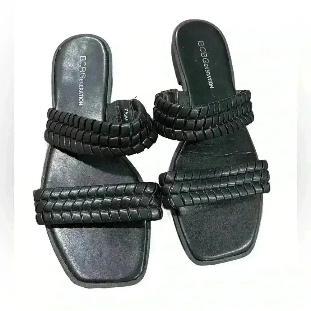 BCBGENERATION Womens Black Comfort Lara Square Toe Slip On Sandals WomenSize 7.5 - Picture 2 of 5